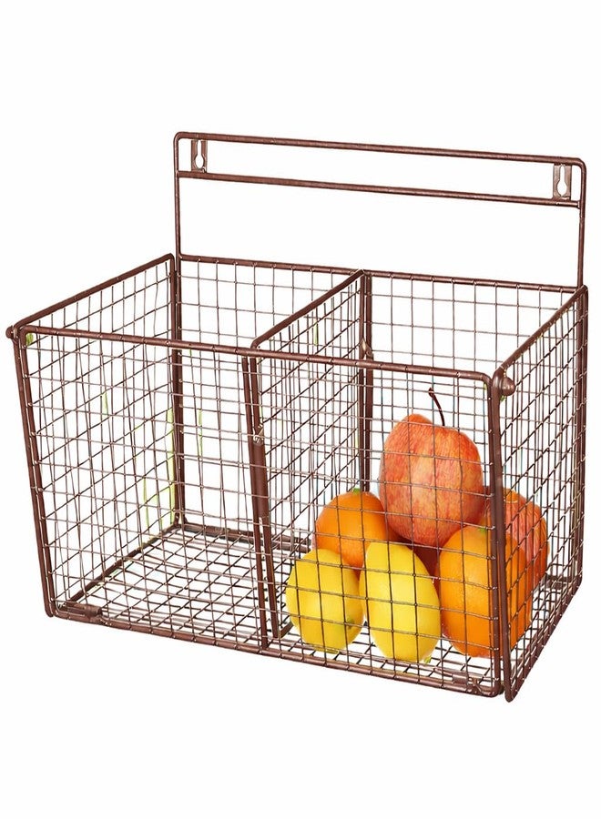 OGFC 58017 Wall mouted fruit basket - Brown Color Metal Wire Wall-Mounted 2-Compartment Fruit Basket, Wall shelf, Storage baskets- Brown - Image 1