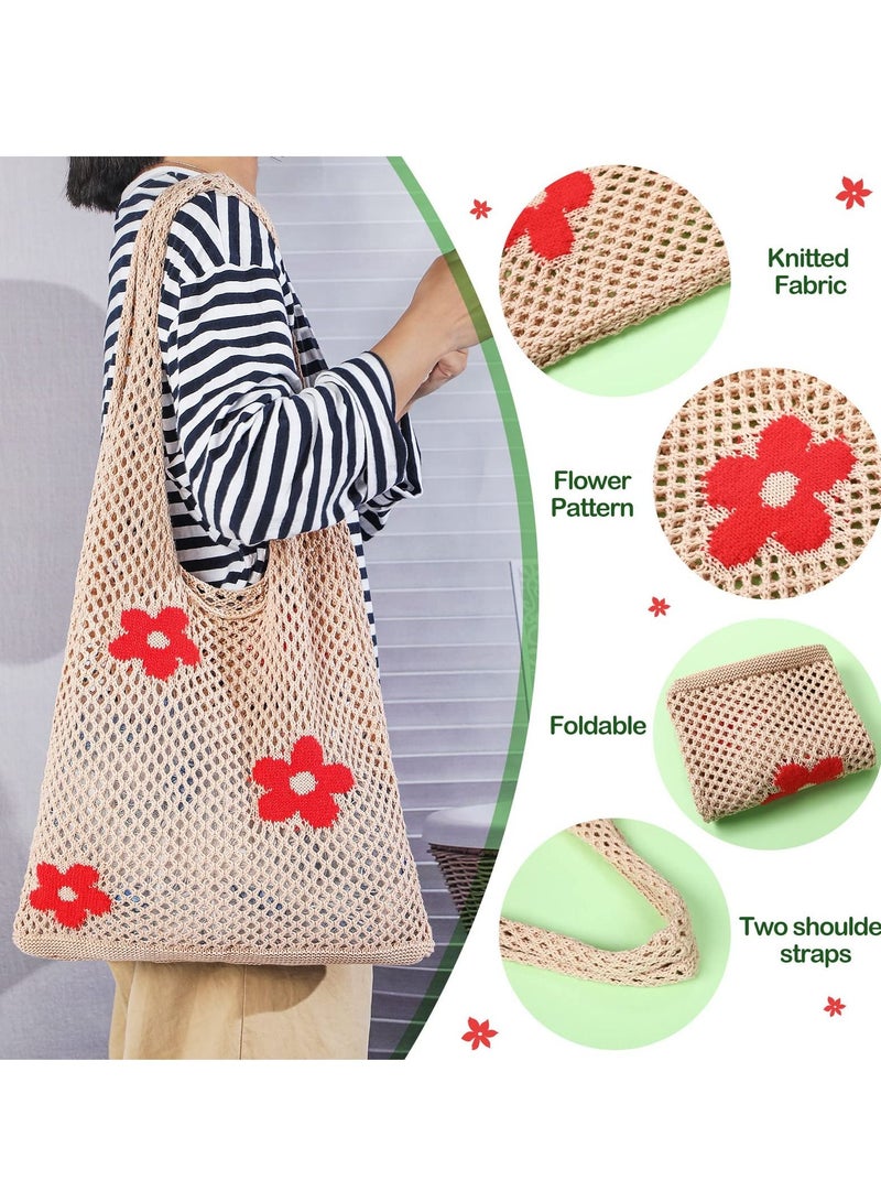 KASTWAVE Crochet Tote Bag, Women's Tote Bag, Aesthetic Shoulder Handbags, Fairy Grunge Tote Bags Cute canvas tote Mesh Beach Bag - Image 3