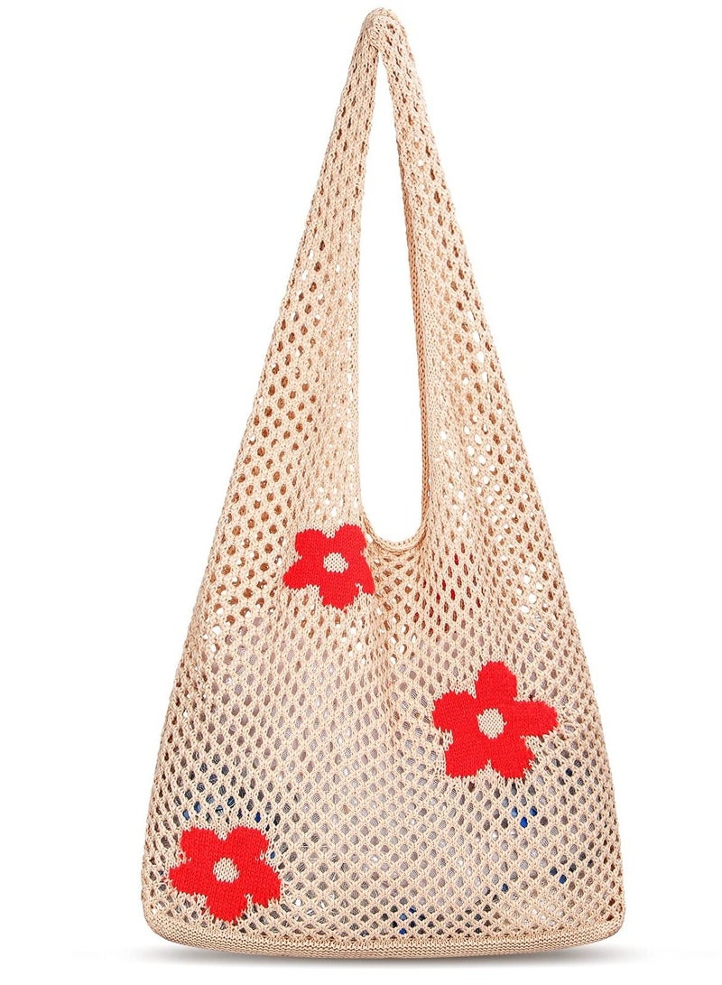 KASTWAVE Crochet Tote Bag, Women's Tote Bag, Aesthetic Shoulder Handbags, Fairy Grunge Tote Bags Cute canvas tote Mesh Beach Bag - Image 1