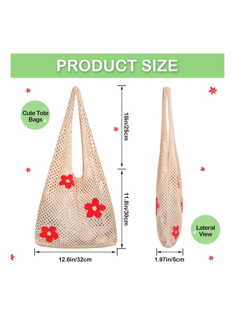 KASTWAVE Crochet Tote Bag, Women's Tote Bag, Aesthetic Shoulder Handbags, Fairy Grunge Tote Bags Cute canvas tote Mesh Beach Bag - Image 2