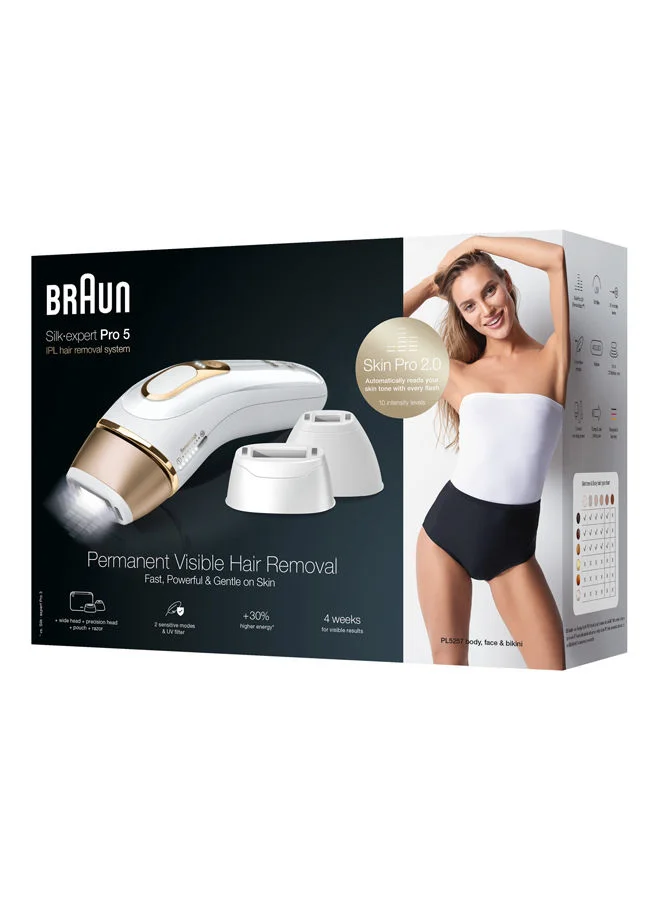 BRAUN IPL Silk-expert PL5257, hair removal system for use on body and face, 400,000 flashes with 4 extras: Precision head, wide head,razor and premium bag