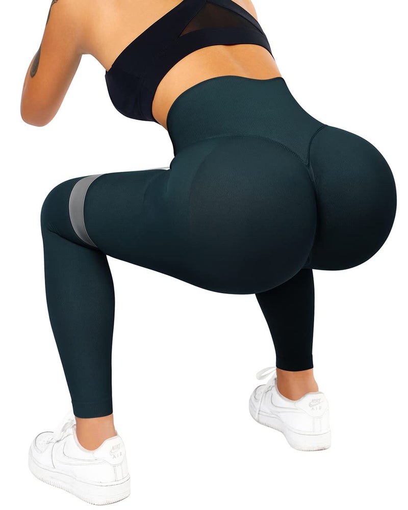 SUUKSESS Scrunch Butt Lifting Seamless Leggings for Women Booty High Waisted Workout Yoga Pants (Deep Green, XL) - Image 4