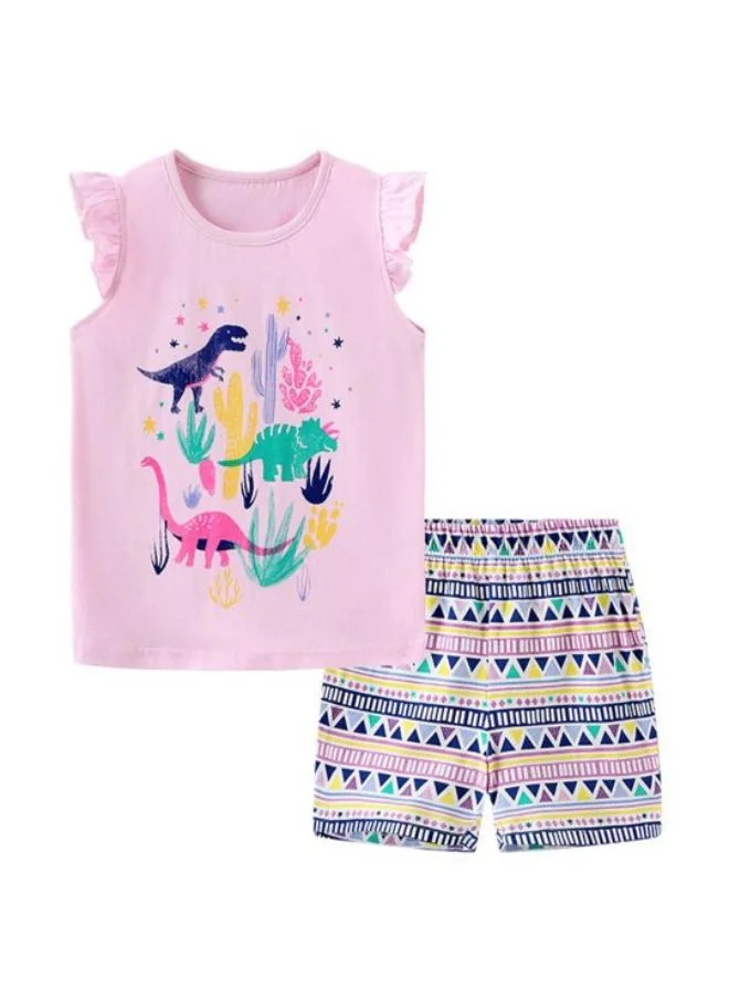 YUNIQEE Pink Crew Neck Cap Sleeve Printed Tshirt & Shorts