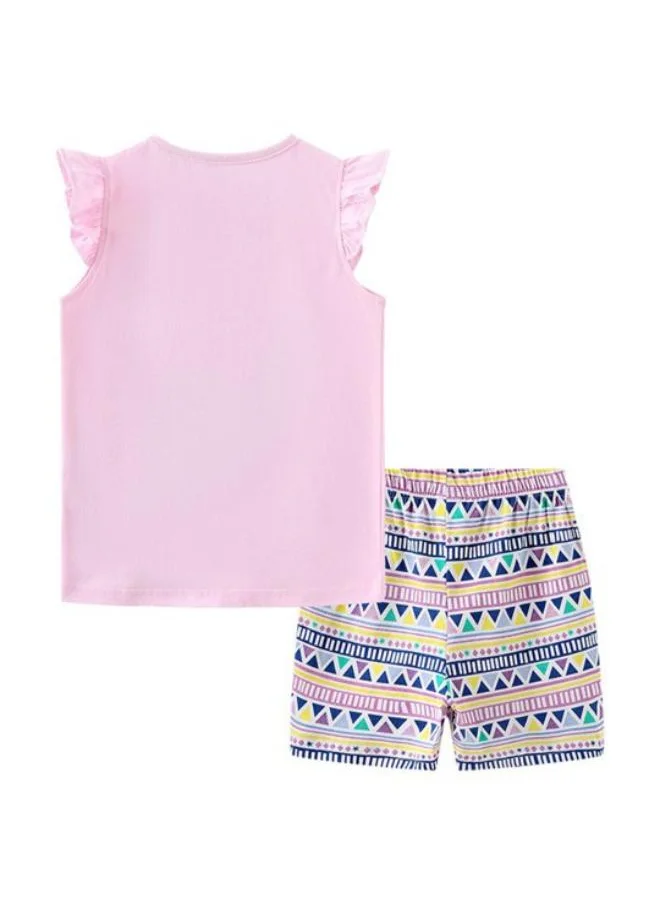 YUNIQEE Pink Crew Neck Cap Sleeve Printed Tshirt & Shorts