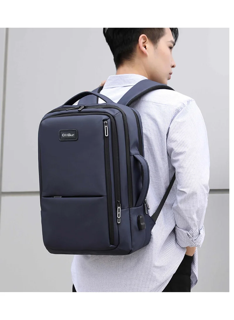 هايك Hike Premium Durable 16.5-inch Backpack Water Resistant Laptop Daypack with Built in USB Port and Multi Compartments for Travel/Business/College/School, HK2102 - Blue