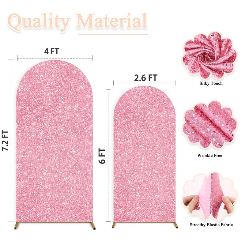 PATYDEST Set of 2 Arch Backdrop Cover Pink Gold Arch Covers 7.2 and 6FT Sequin Wedding Arches Backrop Stands Cover Spandex Cover for Arched Backdrop for Photography Birthday Party Baby Shower Decor - Image 2