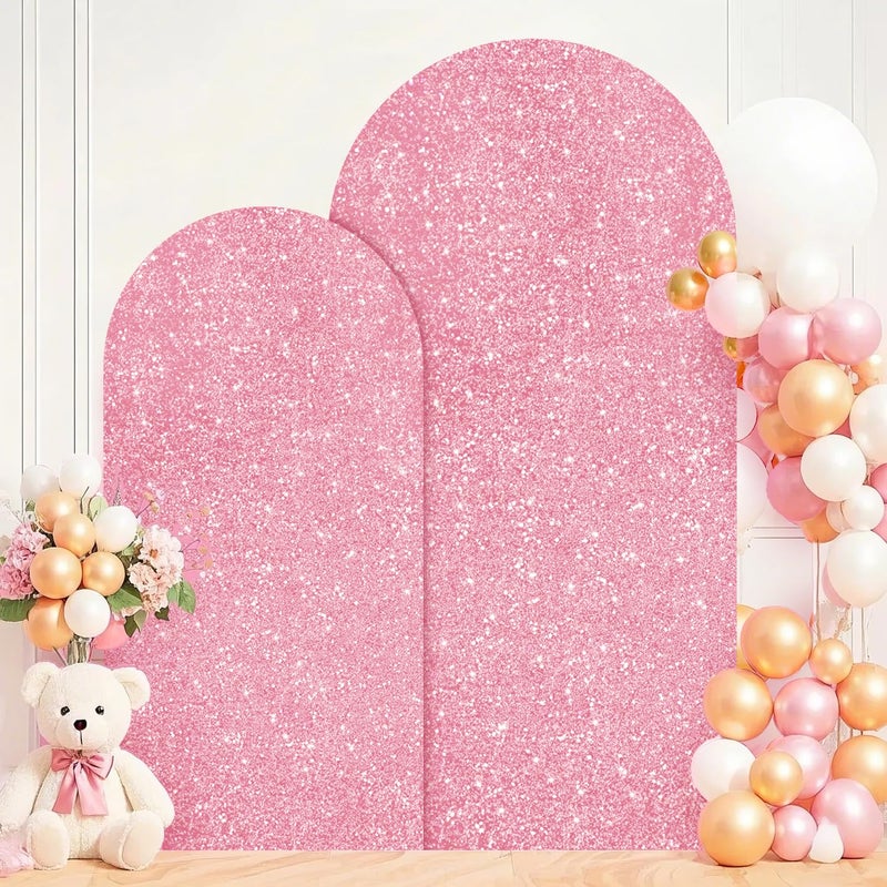 PATYDEST Set of 2 Arch Backdrop Cover Pink Gold Arch Covers 7.2 and 6FT Sequin Wedding Arches Backrop Stands Cover Spandex Cover for Arched Backdrop for Photography Birthday Party Baby Shower Decor - Image 1