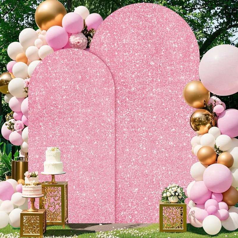 PATYDEST Set of 2 Arch Backdrop Cover Pink Gold Arch Covers 7.2 and 6FT Sequin Wedding Arches Backrop Stands Cover Spandex Cover for Arched Backdrop for Photography Birthday Party Baby Shower Decor - Image 4