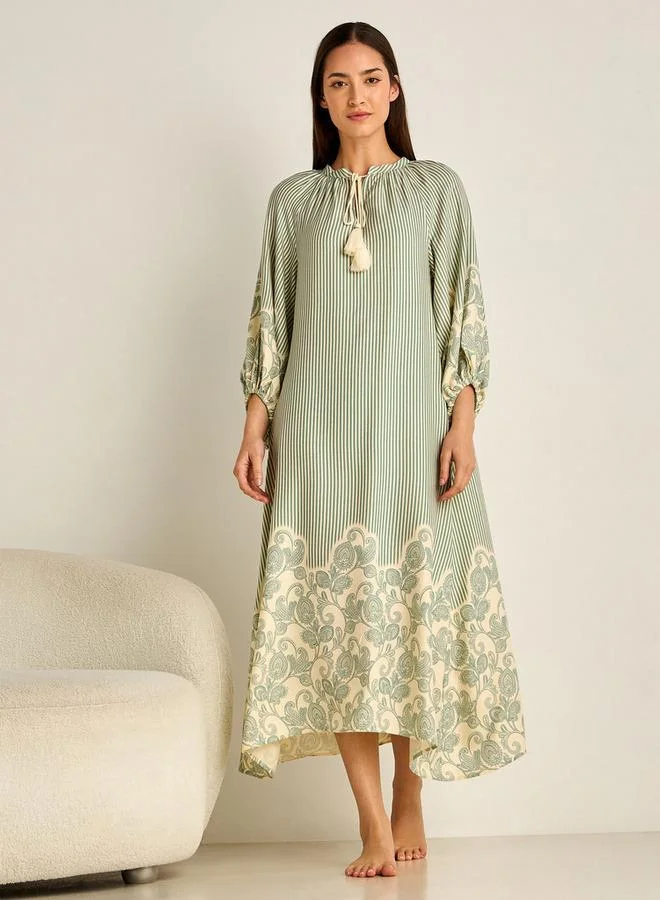 سبلاش فيڤ قميص نوم بأكمام طويلة ورباط بشراريب من الفيسكوز