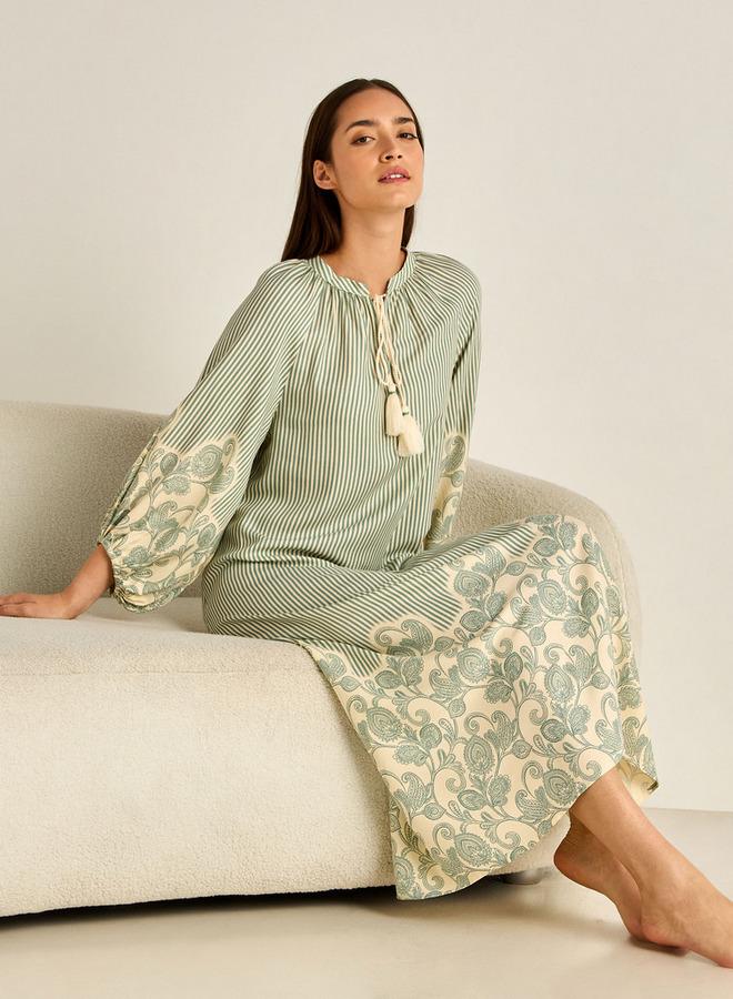 Splash FAV Night Gown Long Sleeve Tassel Tie Ups Viscose - Image 2