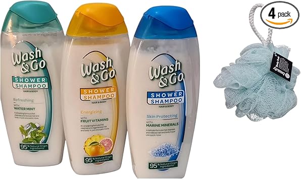TRIO Wsh And Go Shower Shampoo 250ml Energizing Skin Protecting Refreshing With Free Beauty Body PuffAny Colour - Image 1