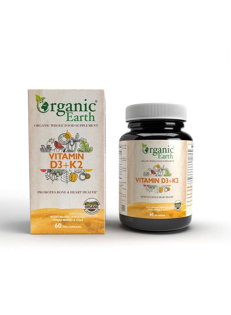 Organic Earth Vitamin D3 + K2 – 60 Capsules, Bone Strength & Immune Support Formula