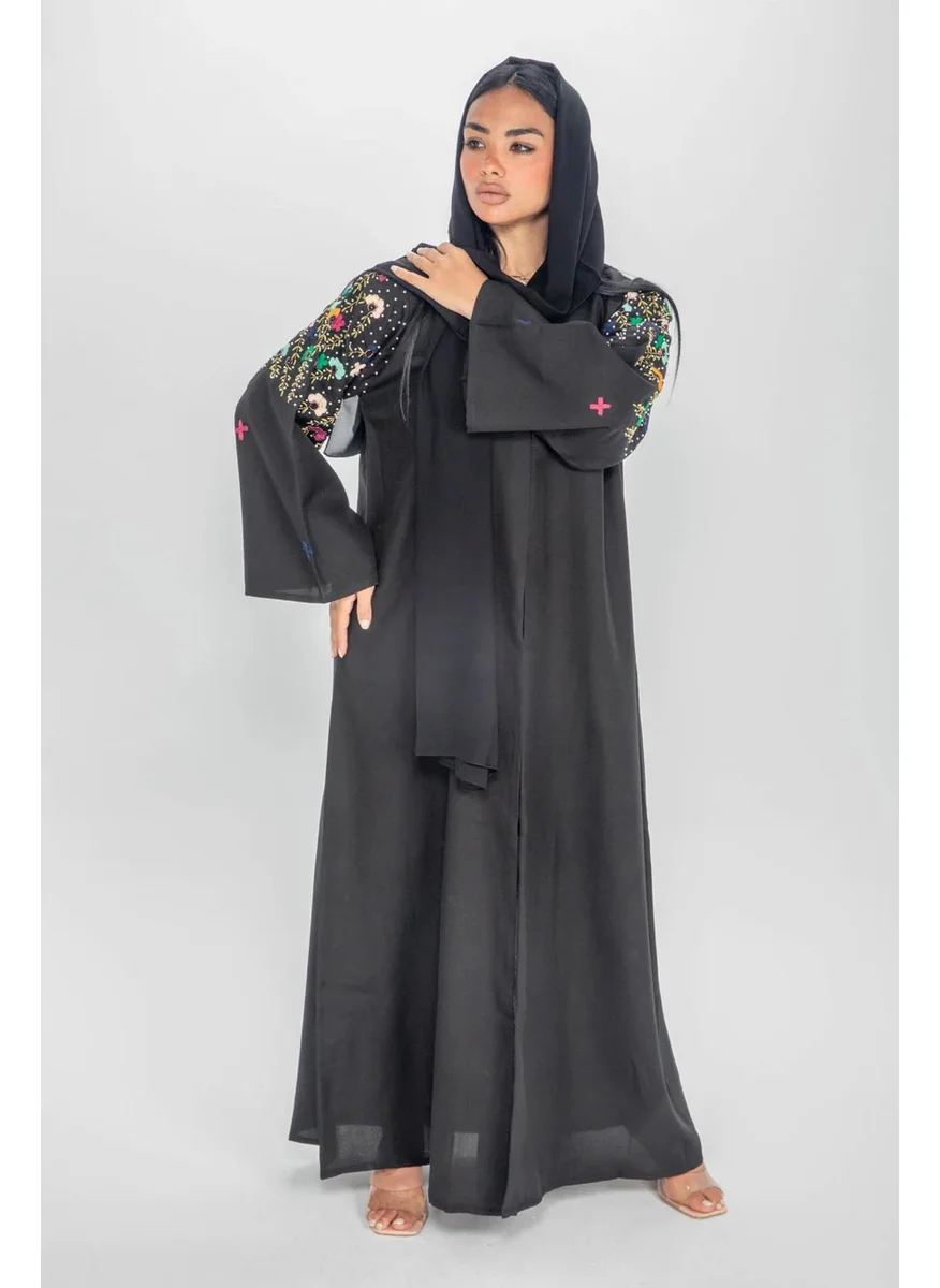 Aara Black Abaya with Elegant Beadwork on Shoulders