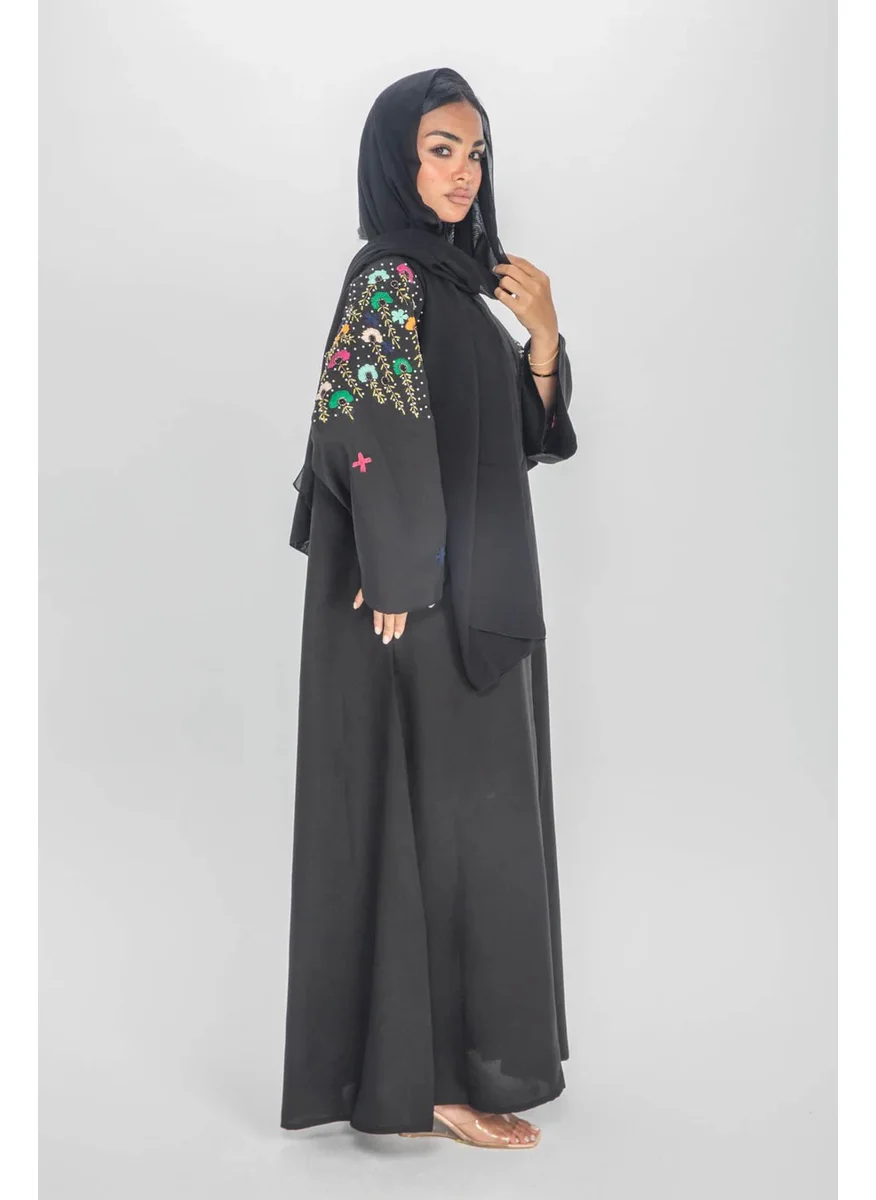 Aara Black Abaya with Elegant Beadwork on Shoulders