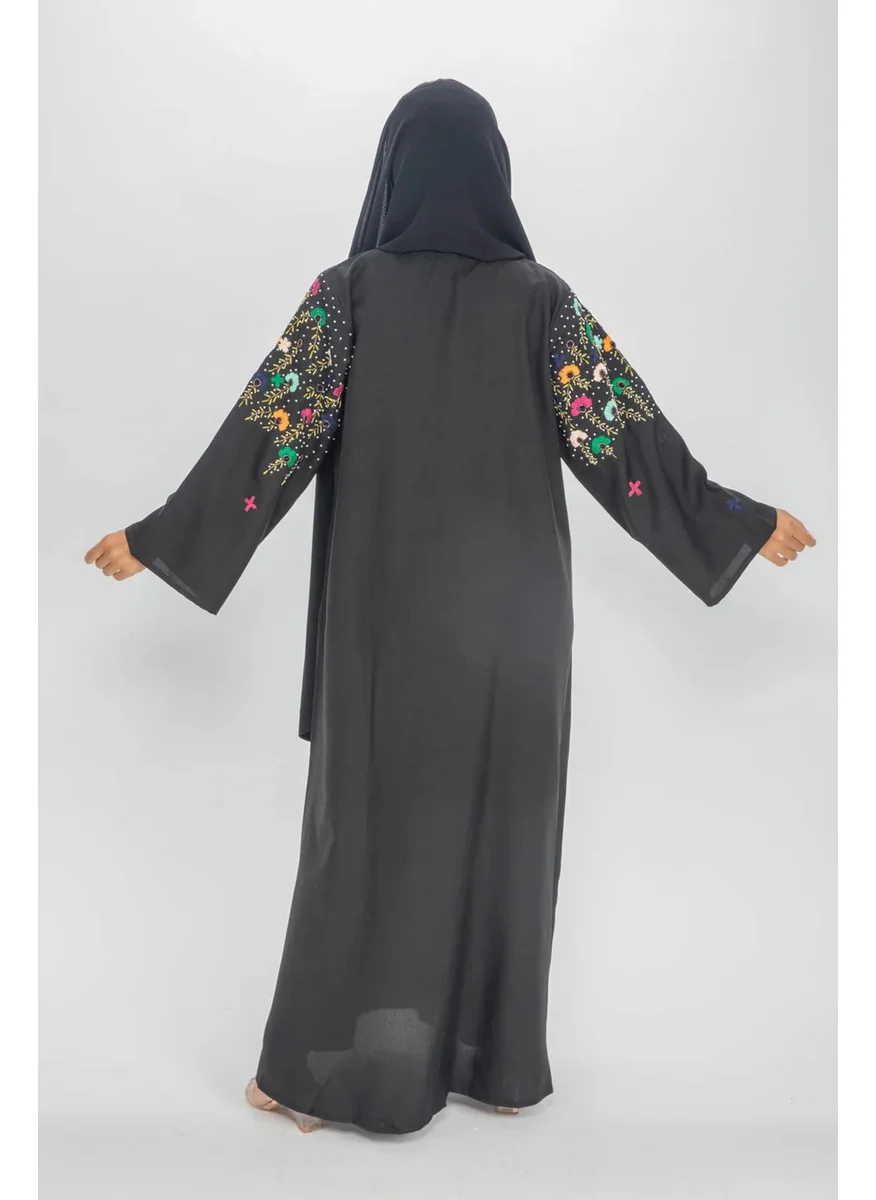 Aara Black Abaya with Elegant Beadwork on Shoulders