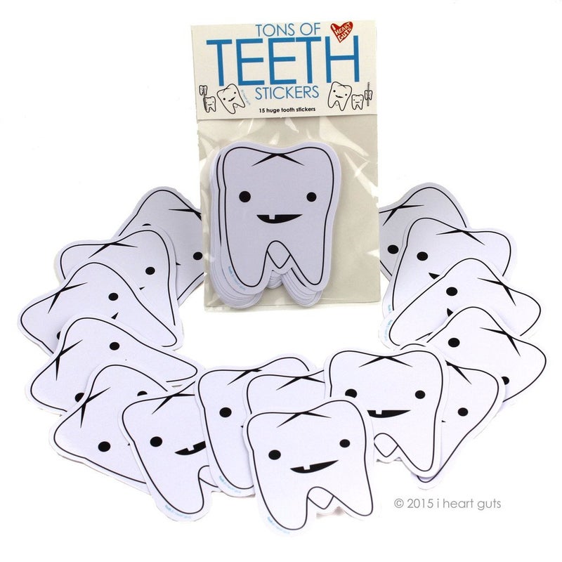 I Heart Guts Tons of Teeth Stickers  15 Tooth Stickers  Vinyl Sticker Pack