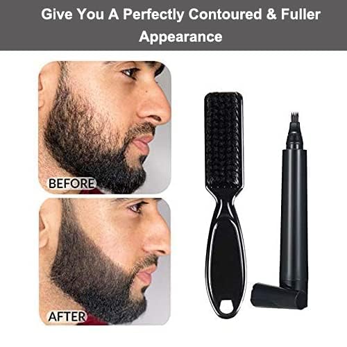 Bindex Beard Pencil Filler For Men Barber Styling Pen with Bristle Beard Brush Waterproof Sweat Proof Natural Shaping Up for Men Beard Moustache Eyebrows Black - Image 4