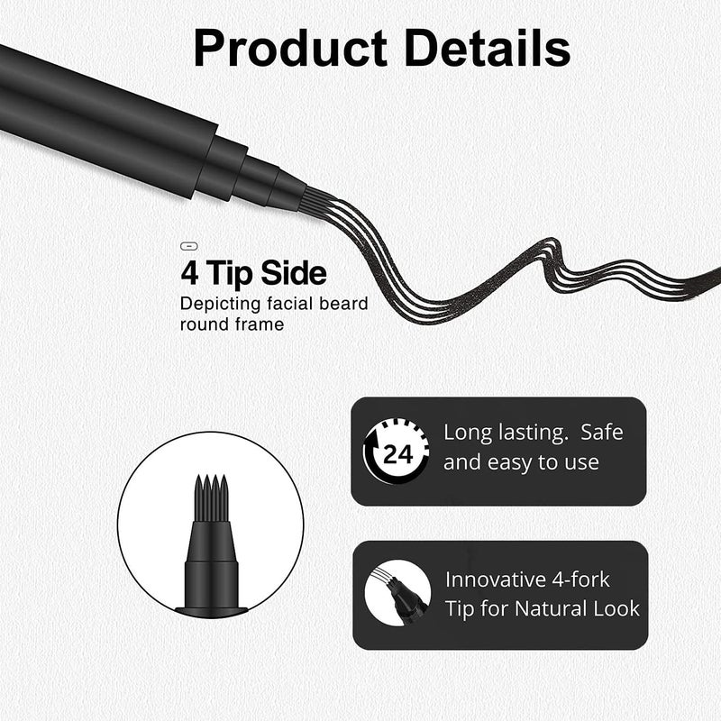Bindex Beard Pencil Filler For Men Barber Styling Pen with Bristle Beard Brush Waterproof Sweat Proof Natural Shaping Up for Men Beard Moustache Eyebrows Black - Image 2