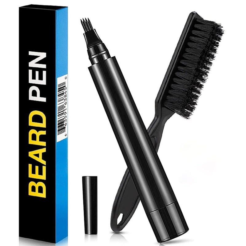 Bindex Beard Pencil Filler For Men Barber Styling Pen with Bristle Beard Brush Waterproof Sweat Proof Natural Shaping Up for Men Beard Moustache Eyebrows Black - Image 1