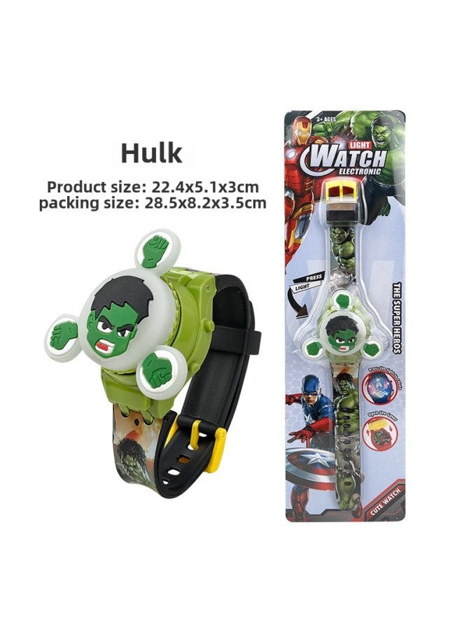 Children's Electronic Watch Toy Whirlwind Gyro Light Electronic Watch Flip-on Stitchai Cartoon Style-Color:Hulk 808 [rotating + Flip Cover + Time] - Image 1