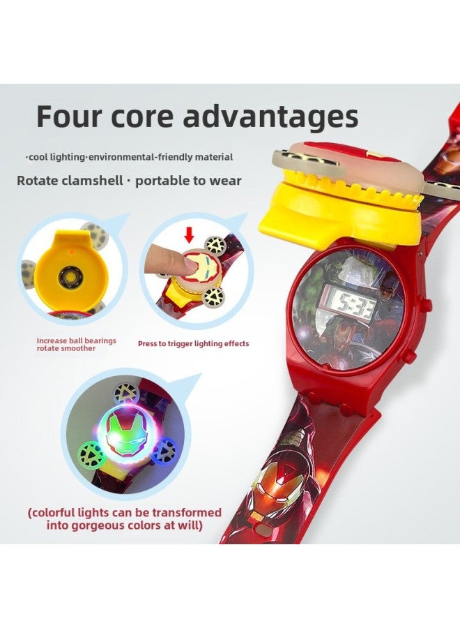 Children's Electronic Watch Toy Whirlwind Gyro Light Electronic Watch Flip-on Stitchai Cartoon Style-Color:Hulk 808 [rotating + Flip Cover + Time] - Image 5