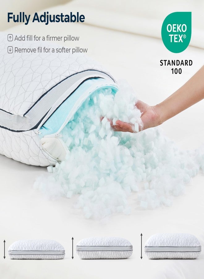 Rainmr Cooling Pillow with Shredded Memory Foam for Sleeping, 20x30 Adjustable Bed Pillow with Cool & Bamboo-Derived Rayon Side, Firm Pillow with Cooling Gel for Hot, Back, Stomach or Side Sleeper (Queen) - Image 5