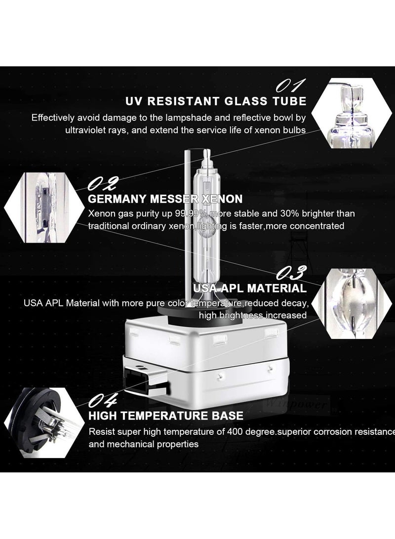 توبيز لمبة بديلة زينون HID D2S 6000K من توبي، قاعدة دعامات معدنية بيضاء ماسية، مصابيح أمامية للسيارة بقوة 12 فولت، مصابيح أمامية بقوة 35 وات - Image 2