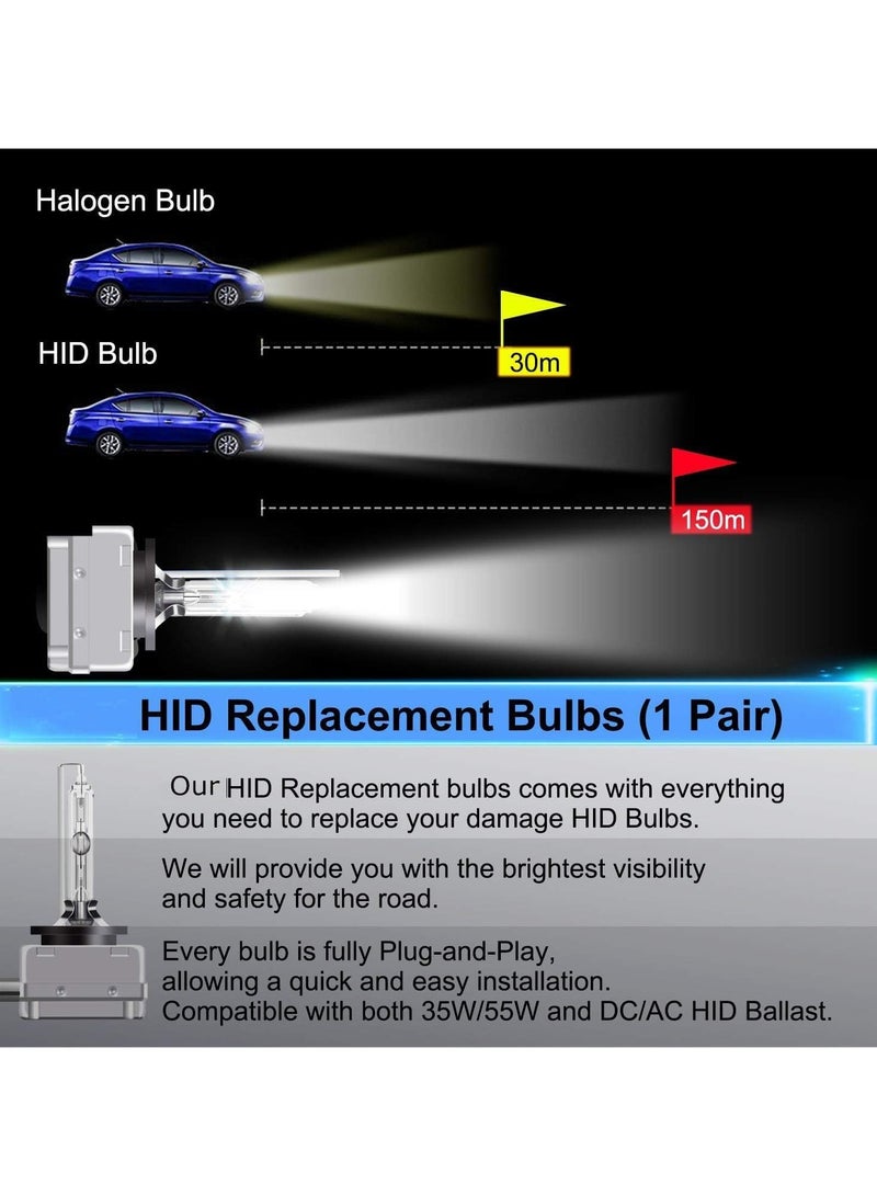 توبيز لمبة بديلة زينون HID D2S 6000K من توبي، قاعدة دعامات معدنية بيضاء ماسية، مصابيح أمامية للسيارة بقوة 12 فولت، مصابيح أمامية بقوة 35 وات - Image 5