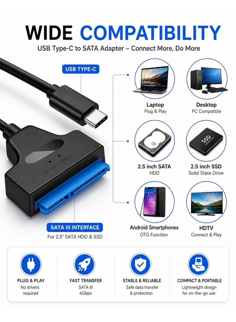 FUJISHKA SATA III USB C to SATA Adapter for 2.5 inch HDD and SSD - Black - Image 5