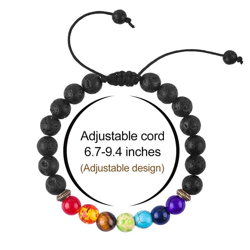 M MOOHAM Bracelets for Men Gifts - Chakra Lava Rock Beaded Tiger Eye Bracelets for Men Adjustable Jewelry Gifts - Image 4