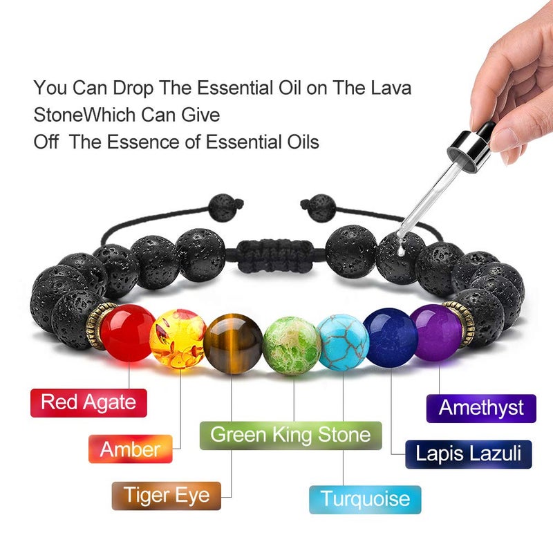 M MOOHAM Bracelets for Men Gifts - Chakra Lava Rock Beaded Tiger Eye Bracelets for Men Adjustable Jewelry Gifts - Image 3