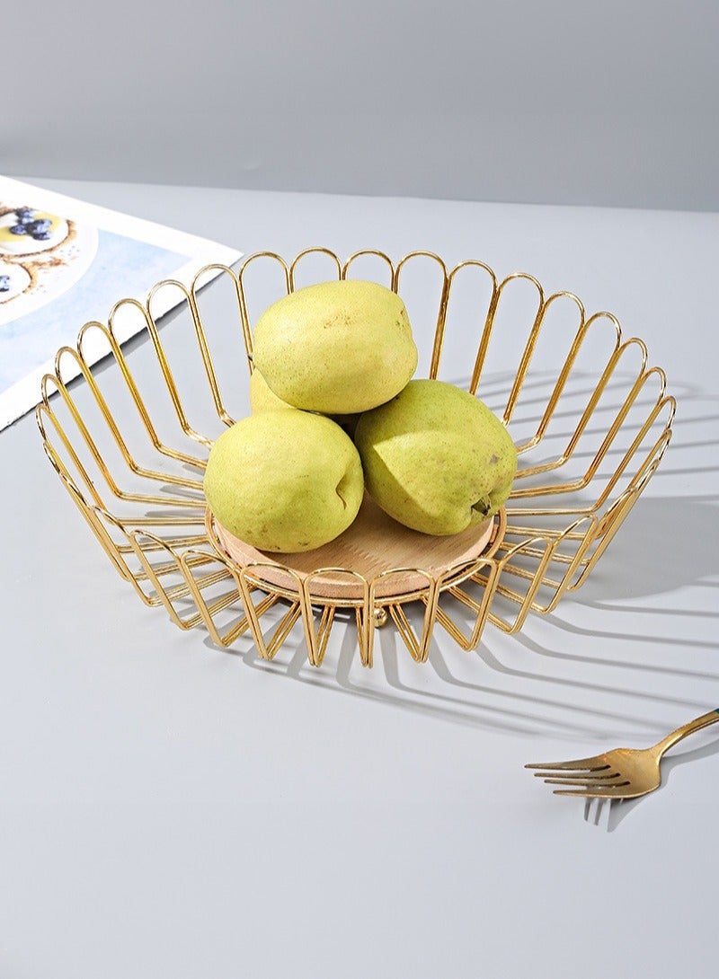 Manhua Golden flower shaped wooden bottom water fruit basket with hollowed out fruit tray,suitable for storing fruits and snacks in the living room - Image 1