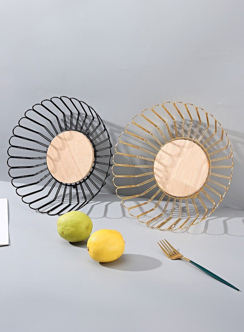 Manhua Golden flower shaped wooden bottom water fruit basket with hollowed out fruit tray,suitable for storing fruits and snacks in the living room - Image 2