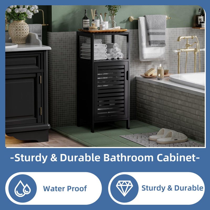 HITNET Bamboo Floor Cabinet, Small Bathroom Cabinet Floor Standing, 4 Tier Narrow Side Storage Cabinet, Space Saving Kitchen Cupboard with Single Door, Black - Image 5