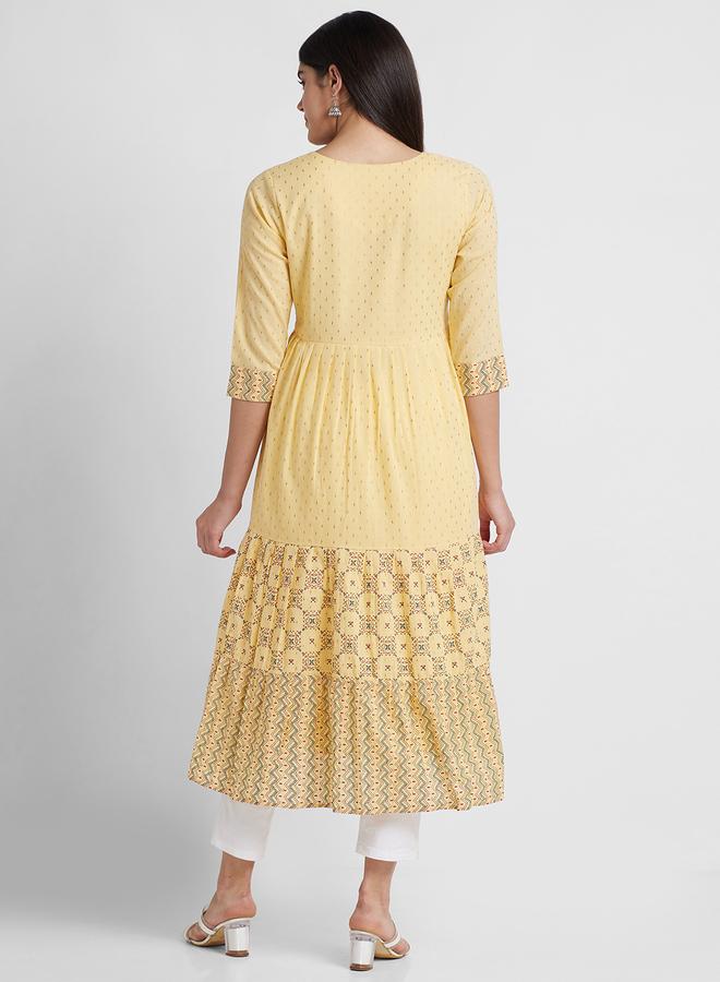 Globus Women Yellow Printed Round Neck Anarkali Kurta - Image 3