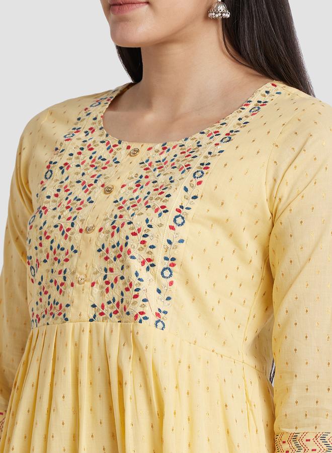 Globus Women Yellow Printed Round Neck Anarkali Kurta - Image 5