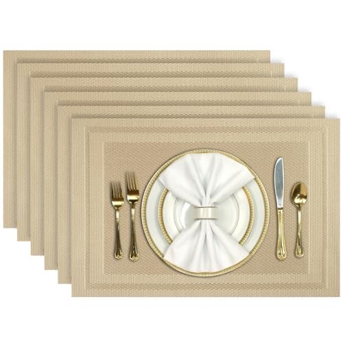 Aofmee Placemats Set of 6, Washable PVC Place Mats, Heat Resistant Non-Slip Table Mats, Woven Vinyl Plastic Placemats for Dining Table Decor, Stain Resistant Kitchen Table Placemats, Easy to Clean - Image 1