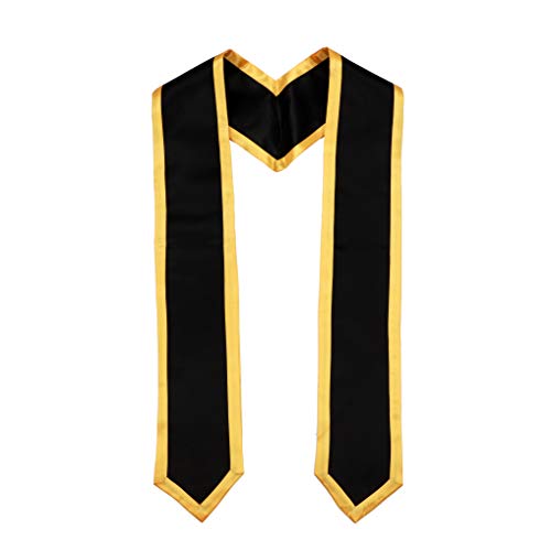 Newrara Deluxe Unisex Adult Plain Graduation Honor Stole Sash Classic End with Trim 72" Long (Black + Gold Trim) - Image 4