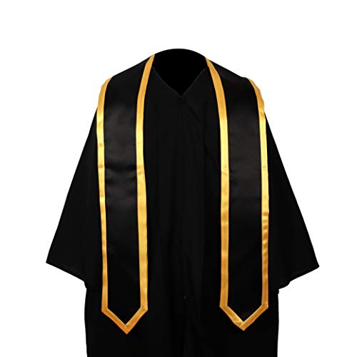 Newrara Deluxe Unisex Adult Plain Graduation Honor Stole Sash Classic End with Trim 72" Long (Black + Gold Trim) - Image 2