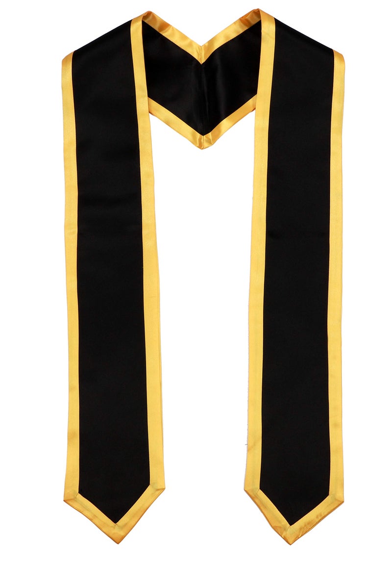 Newrara Deluxe Unisex Adult Plain Graduation Honor Stole Sash Classic End with Trim 72" Long (Black + Gold Trim) - Image 1