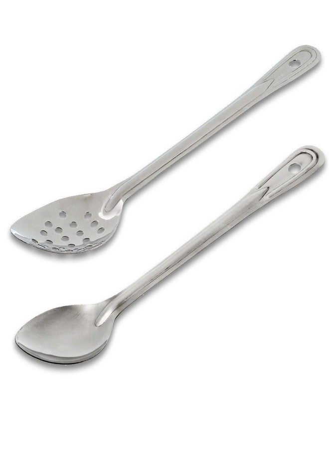 TrueCraftware- 13" Stainless Steel Solid and Perforated Basting Spoon with Hanging Slot Set of 2-Basting Utensil Spoon for Mixing Stirring Cooking & Serving Kitchen Accessories Restaurants and Home - Image 1