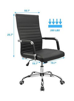 Mahmayi Mahmayi Furmax Ribbed Office Desk Mid-Back PU Leather Executive Conference Chair - Black  - Image 3
