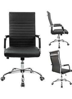 Mahmayi Mahmayi Furmax Ribbed Office Desk Mid-Back PU Leather Executive Conference Chair - Black  - Image 2