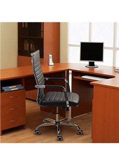 Mahmayi Mahmayi Furmax Ribbed Office Desk Mid-Back PU Leather Executive Conference Chair - Black  - Image 5
