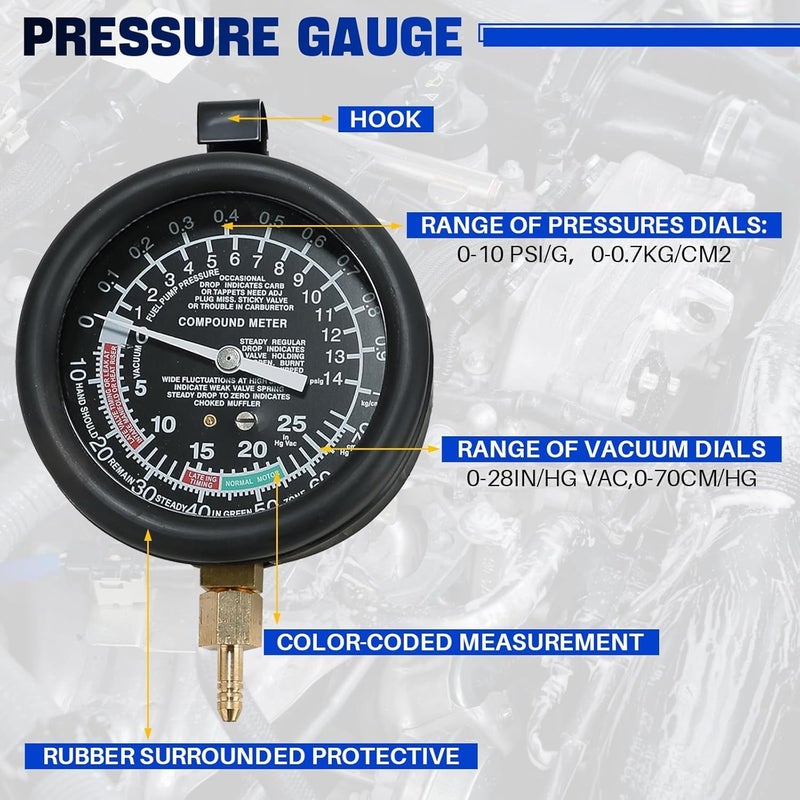 DASBET Car Vacuum and Fuel Pump Tester Gauge Kit - Image 3