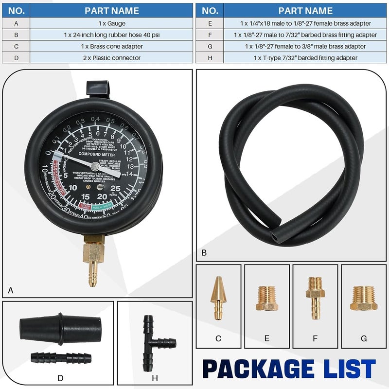 DASBET Car Vacuum and Fuel Pump Tester Gauge Kit - Image 2