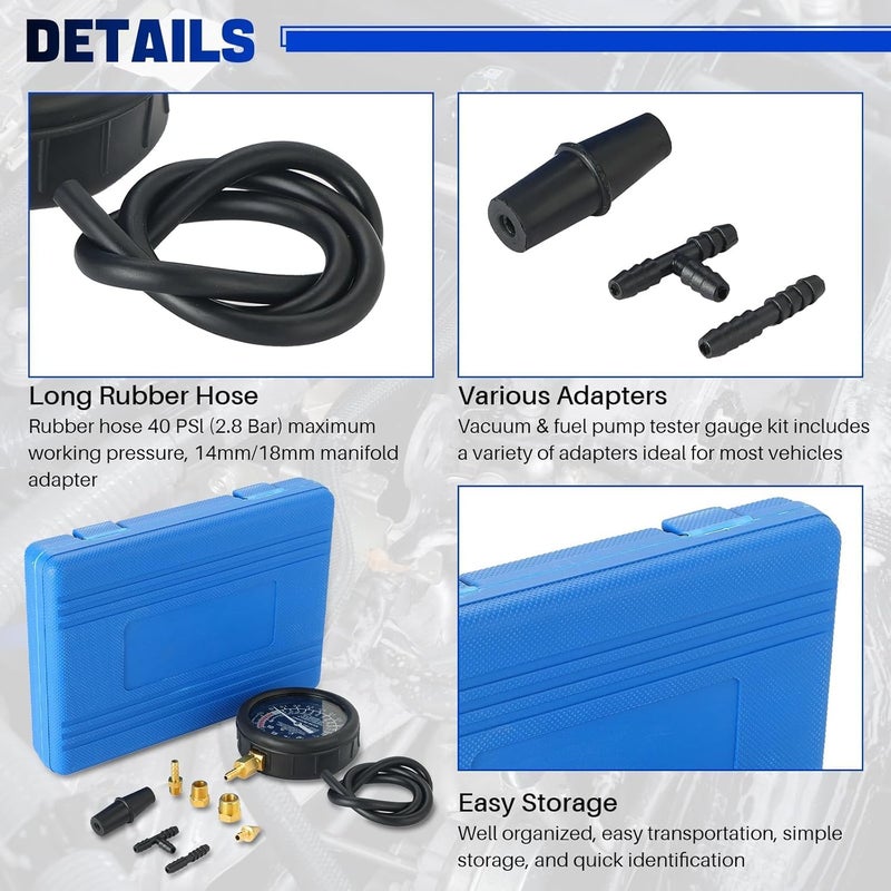 DASBET Car Vacuum and Fuel Pump Tester Gauge Kit - Image 4