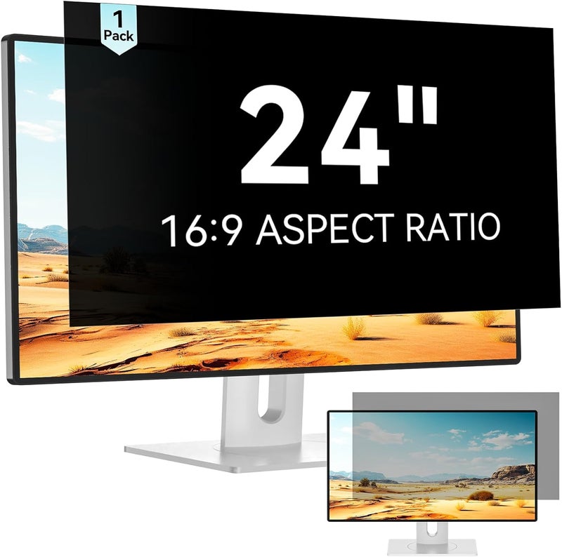Mamol 24 Inch Computer Privacy Screen Filter for 16:9 Aspect Ratio Widescreen Monitor - Removable Computer Screen Privacy Shield and Anti Glare Blue Light Filter, Anti-Scratch Screen Protective Film - Image 1