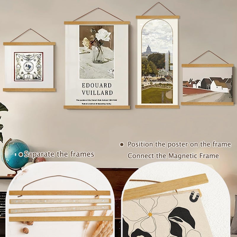 إطار تعليق الملصقات المغناطيسي Artmag، 40x27 40x30 40x60، خشب فاتح، مغناطيس خشبي، طباعة فنية على قماش، طقم تعليق الملصقات والإطارات (خشب الساج، 40 بوصة) - Image 3
