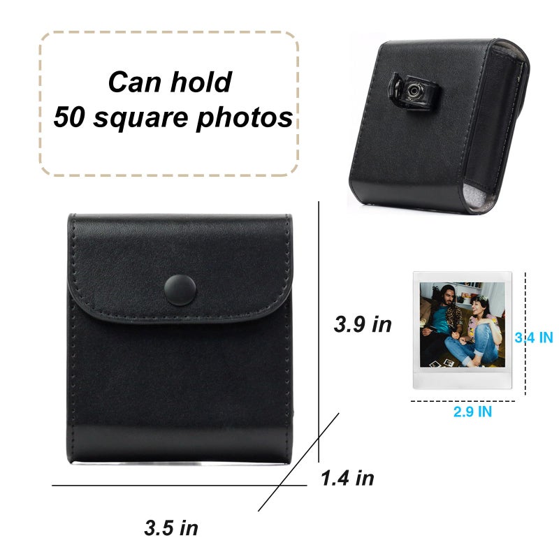 wogozan ألبوم حقيبة صور ووجوزان SQ لكاميرا فوجي فيلم إنستكس سكوير SQ1 SQ40 SQ20 SQ10 SQ6 SP-3 بحجم 2.9x3.4 بوصة مع مادة جلد PU ناعمة (أسود) - Image 3